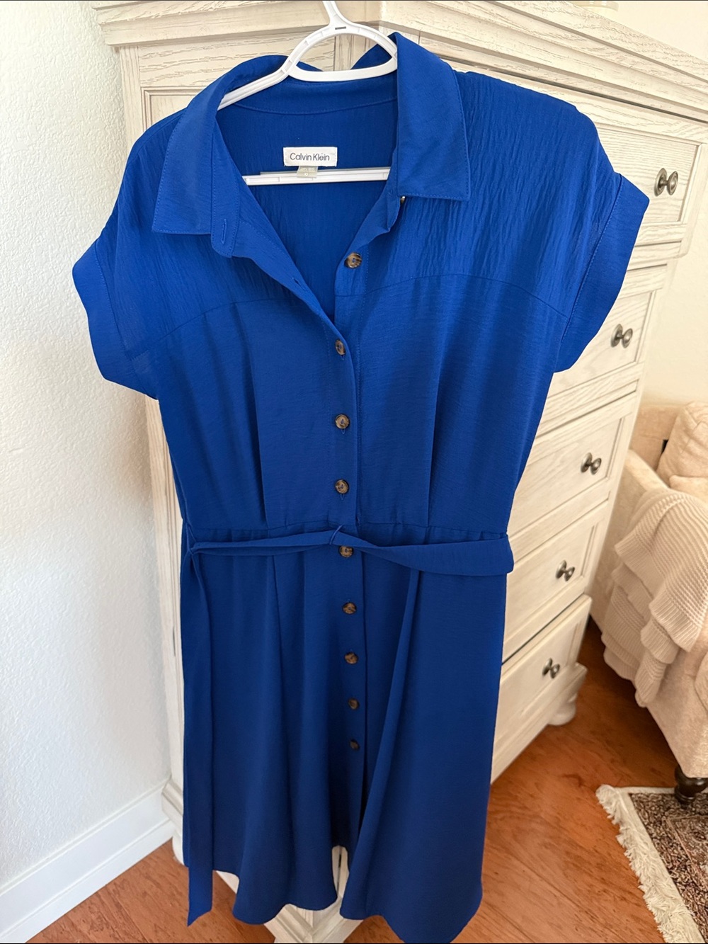 Calvin Klein Cobalt Blue Button-Front Midi Dress